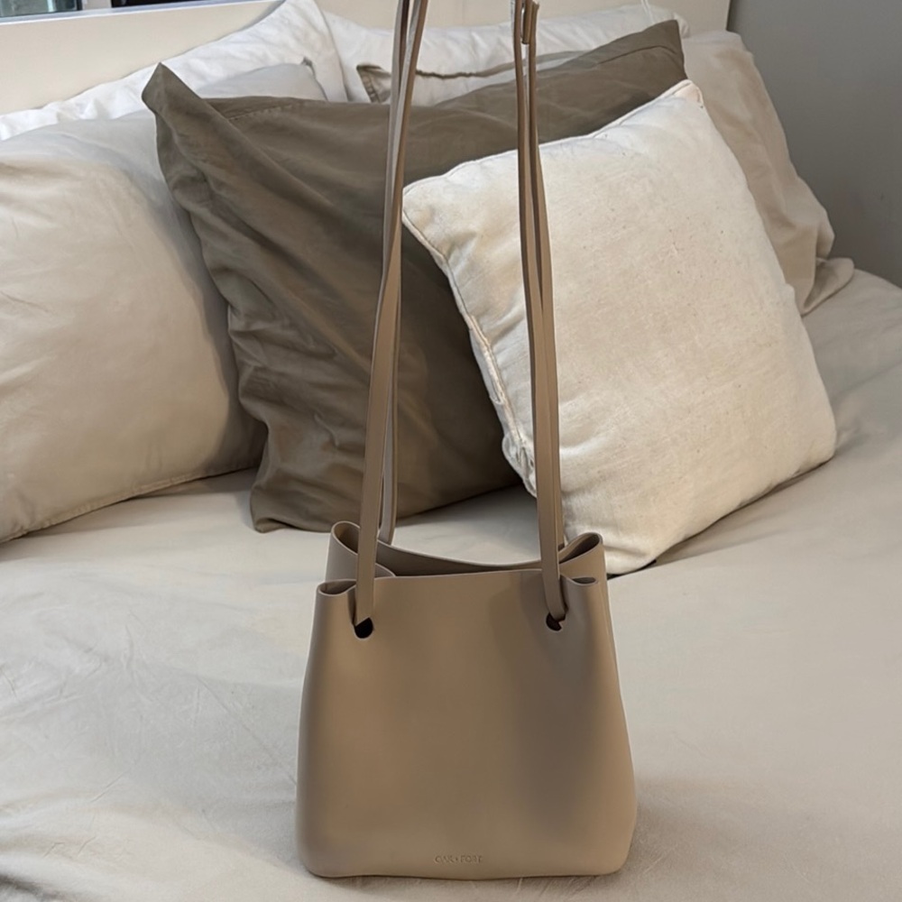 OAK + FORT Cream Shoulder Bag with Drawstring Closure